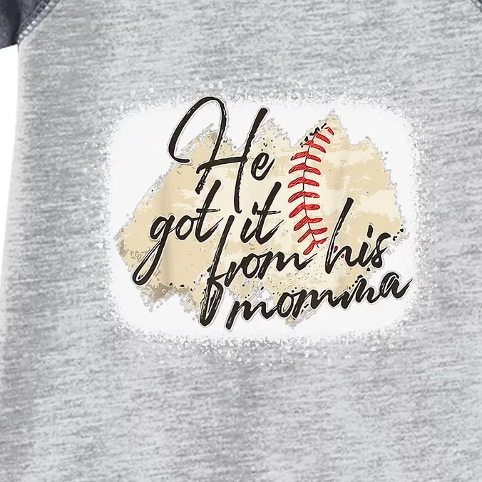 He Got It From His Momma Baseball Mama Game Day Infant Baby Jersey Bodysuit