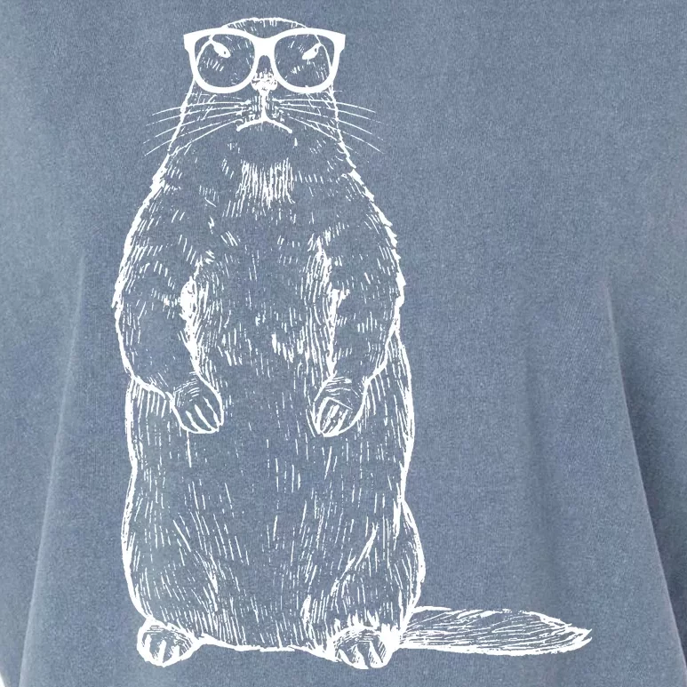 Hipster Groundhog In Nerd Glasses Garment-Dyed Women's Muscle Tee