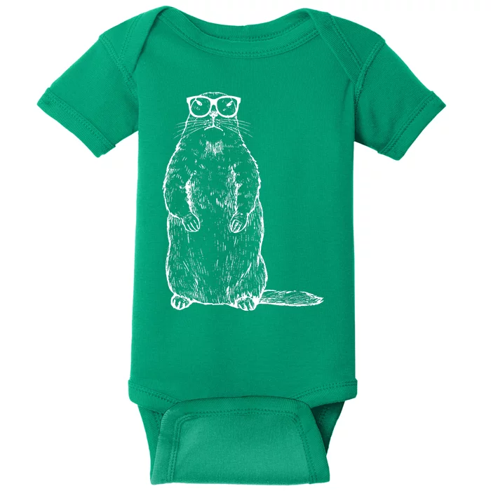 Hipster Groundhog In Nerd Glasses Baby Bodysuit