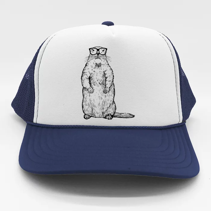 Hipster Groundhog In Nerd Glasses Trucker Hat