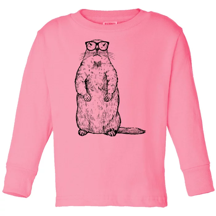 Hipster Groundhog In Nerd Glasses Toddler Long Sleeve Shirt