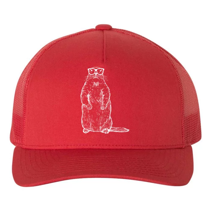 Hipster Groundhog In Nerd Glasses Yupoong Adult 5-Panel Trucker Hat