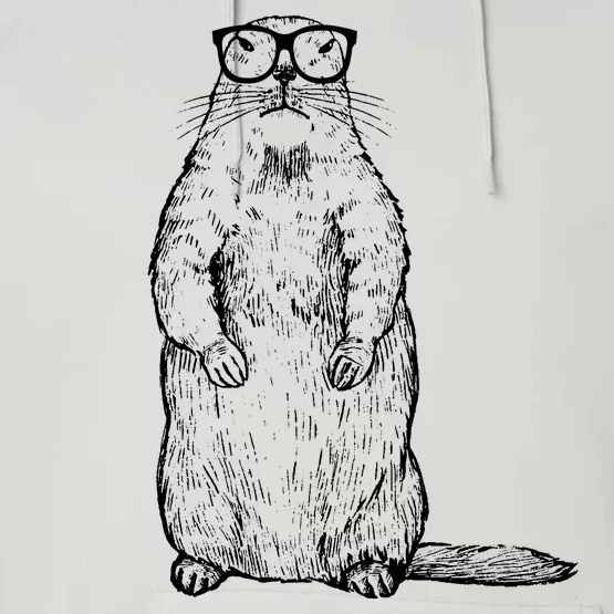 Hipster Groundhog In Nerd Glasses Performance Fleece Hoodie