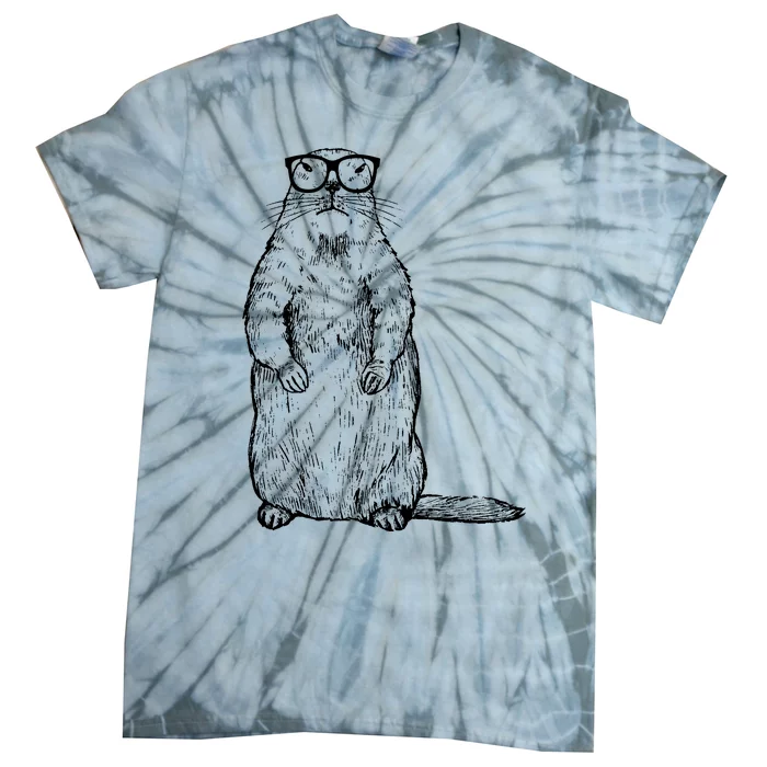 Hipster Groundhog In Nerd Glasses Tie-Dye T-Shirt