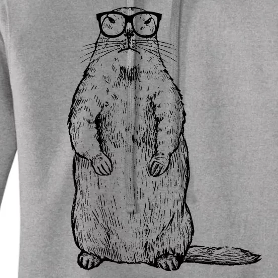 Hipster Groundhog In Nerd Glasses Women's Pullover Hoodie