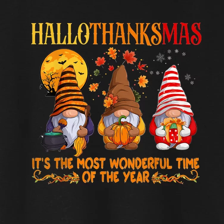 Hallothanksmas Gnome It’S Most The Wonderful Time Of The Year Women's Crop Top Tee