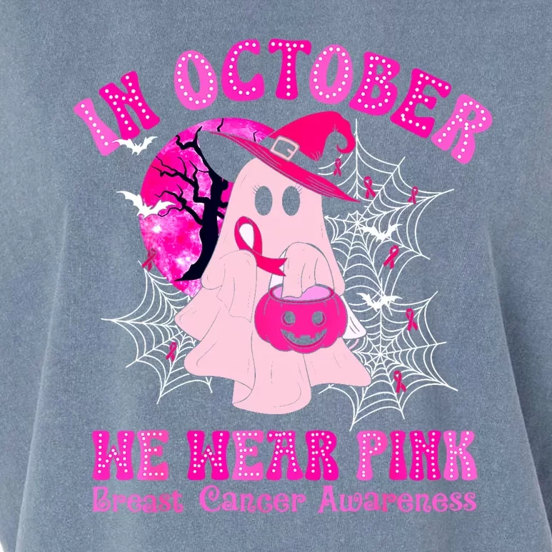 Halloween Ghost In October We Wear Pin.K Breast Cancer Women Gift Garment-Dyed Women's Muscle Tee