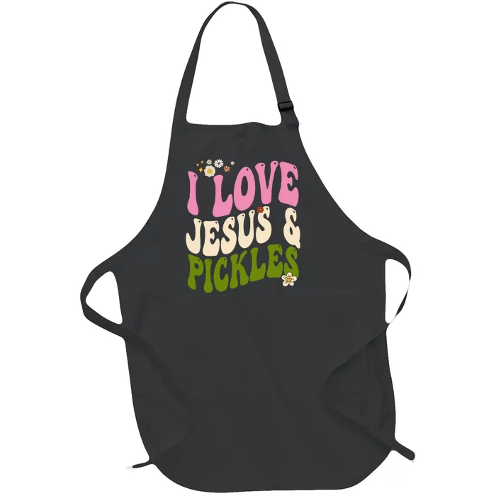 Hippie Groovy I Love Pickles & Jesus Pickle Retro Vegetarian Full-Length Apron With Pocket