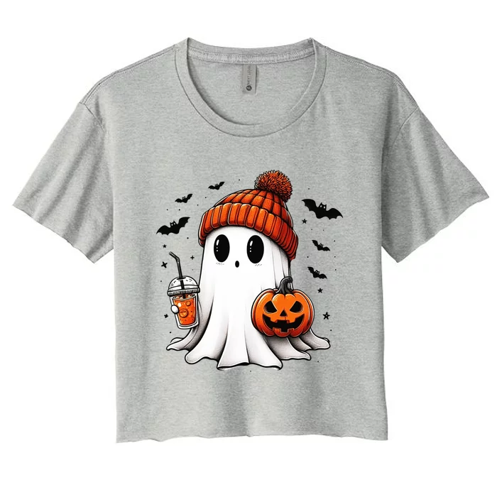 Halloween Ghost Ing Coffee Ghost Ice Coffee Gift Women's Crop Top Tee