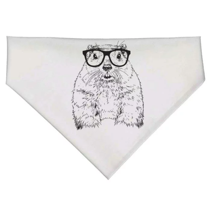 Hipster Groundhog In Nerd Glasses Animal USA-Made Doggie Bandana