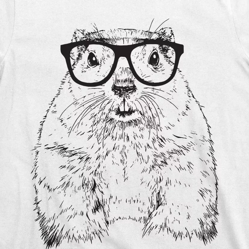 Hipster Groundhog In Nerd Glasses Animal T-Shirt