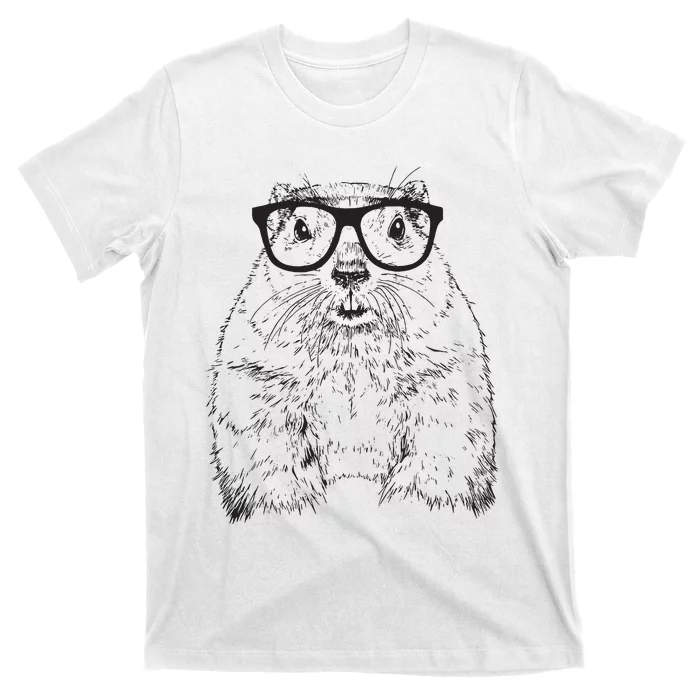 Hipster Groundhog In Nerd Glasses Animal T-Shirt