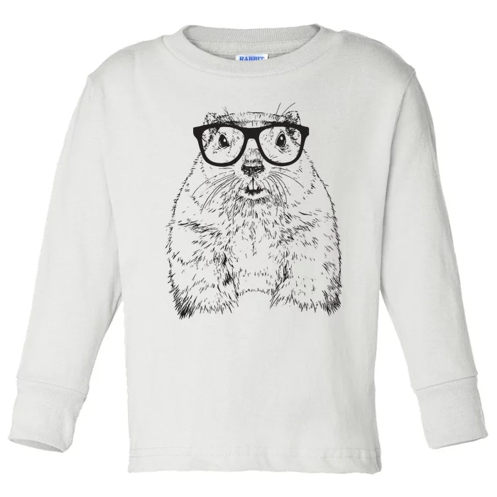 Hipster Groundhog In Nerd Glasses Animal Toddler Long Sleeve Shirt