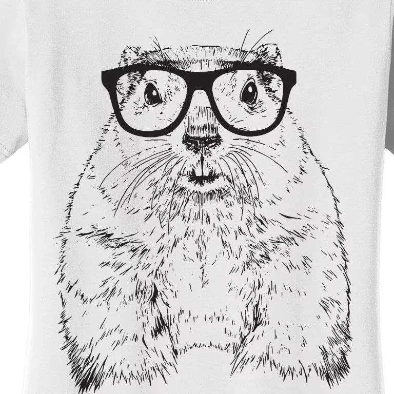 Hipster Groundhog In Nerd Glasses Animal Women's T-Shirt