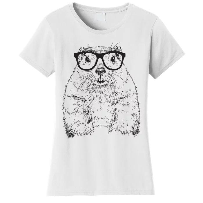 Hipster Groundhog In Nerd Glasses Animal Women's T-Shirt