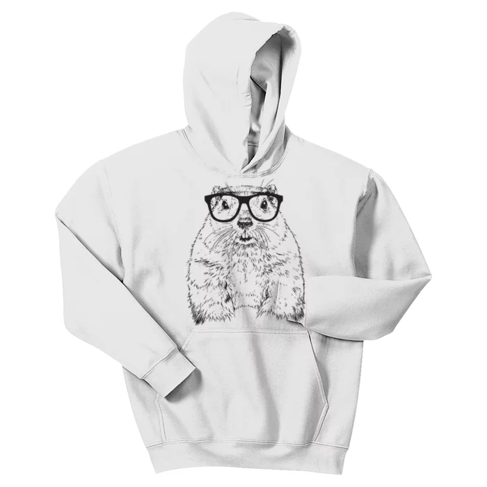 Hipster Groundhog In Nerd Glasses Animal Kids Hoodie