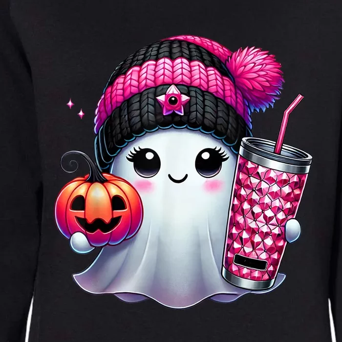 Drinking Coffee Halloween Ghost Ice Coffee Cute Ghost  Gift Womens California Wash Sweatshirt