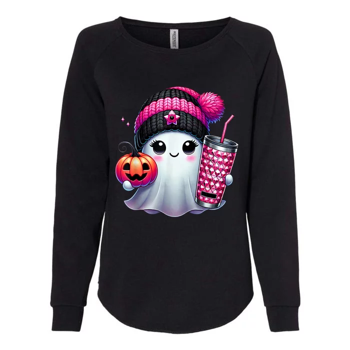 Drinking Coffee Halloween Ghost Ice Coffee Cute Ghost  Gift Womens California Wash Sweatshirt