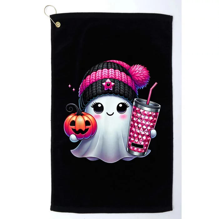 Drinking Coffee Halloween Ghost Ice Coffee Cute Ghost  Gift Platinum Collection Golf Towel