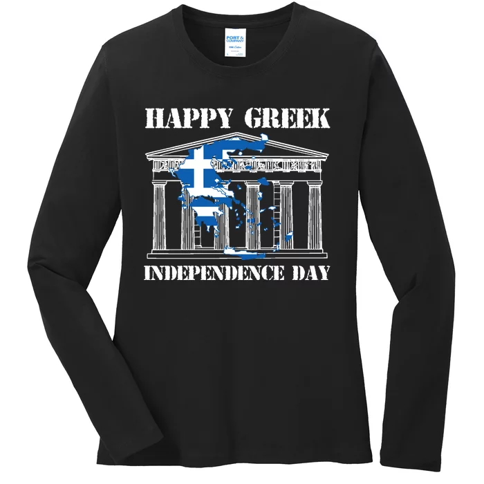 Happy Greek Independence Day Greek Flag Cool Gift Ladies Long Sleeve Shirt