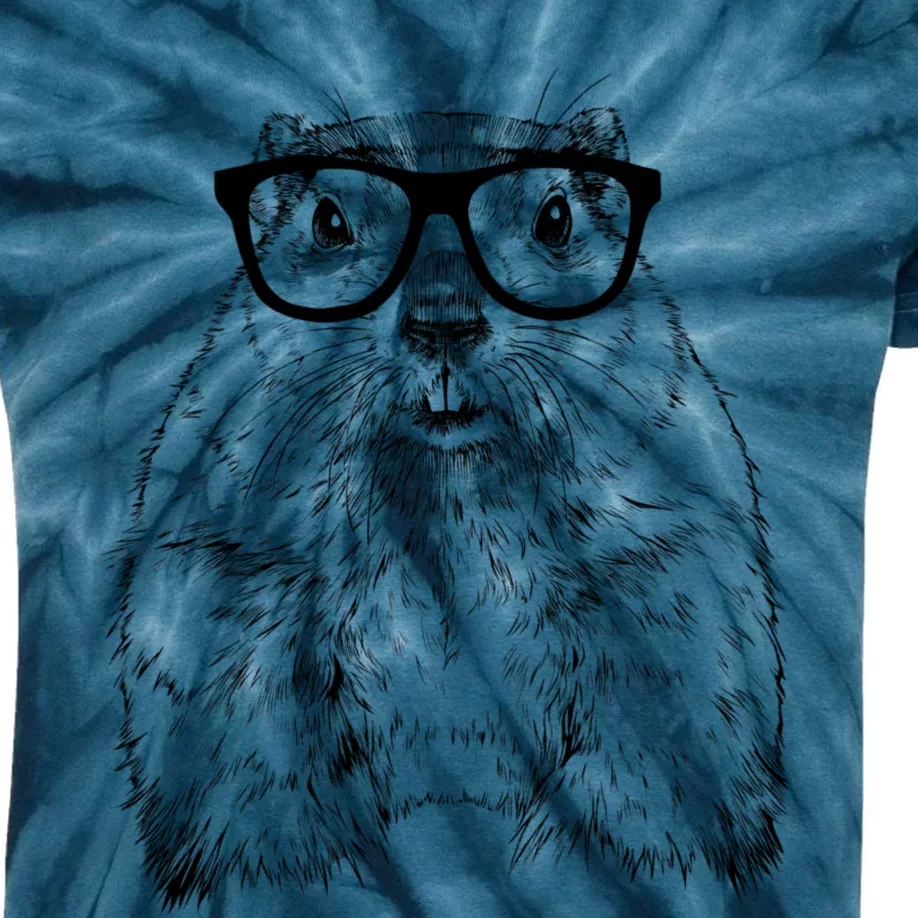 Hipster Groundhog In Nerd Glasses Animal Kids Tie-Dye T-Shirt