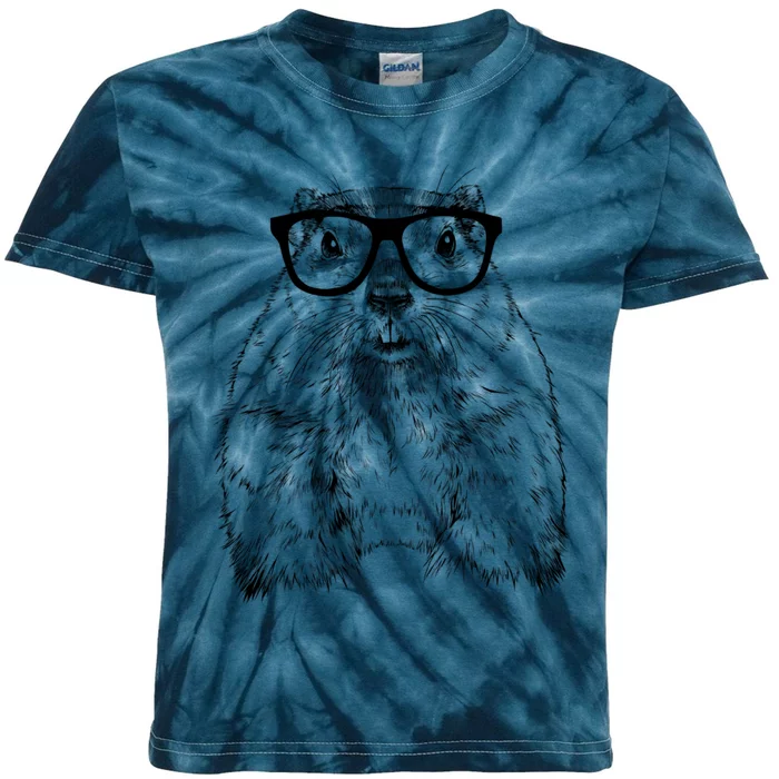 Hipster Groundhog In Nerd Glasses Animal Kids Tie-Dye T-Shirt