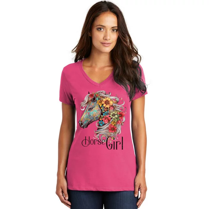 Horse Girl Just A Girl Who Loves Horses Horseback Riding Women's V-Neck T-Shirt