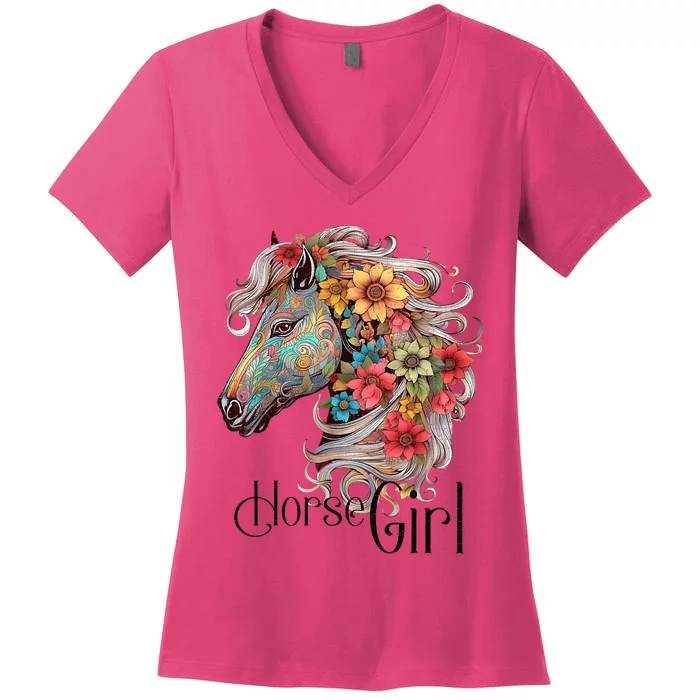 Horse Girl Just A Girl Who Loves Horses Horseback Riding Women's V-Neck T-Shirt