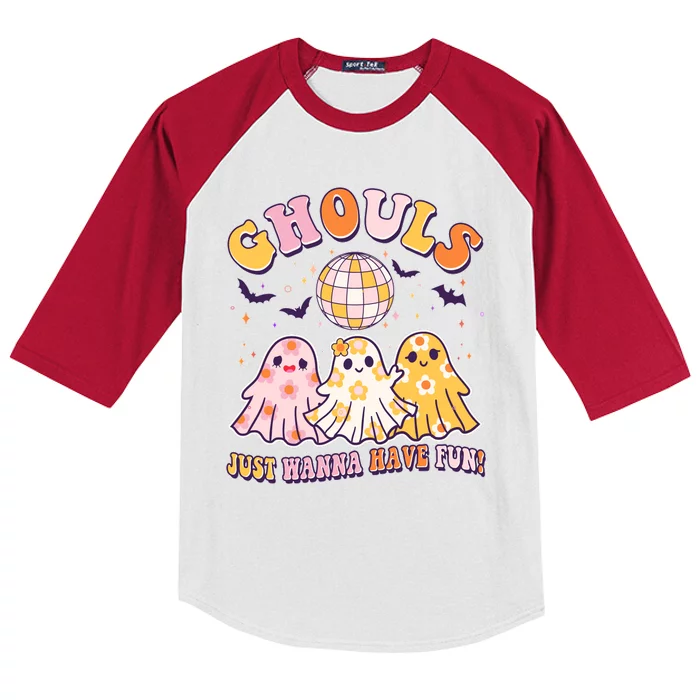 Halloween Ghouls Just Wanna Have Fun Kids Colorblock Raglan Jersey