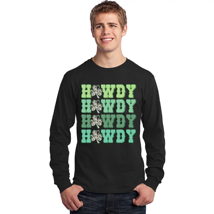 Howdy Go Lucky Cow Western St Patricks Day Irish Shamrock Long Sleeve Shirt