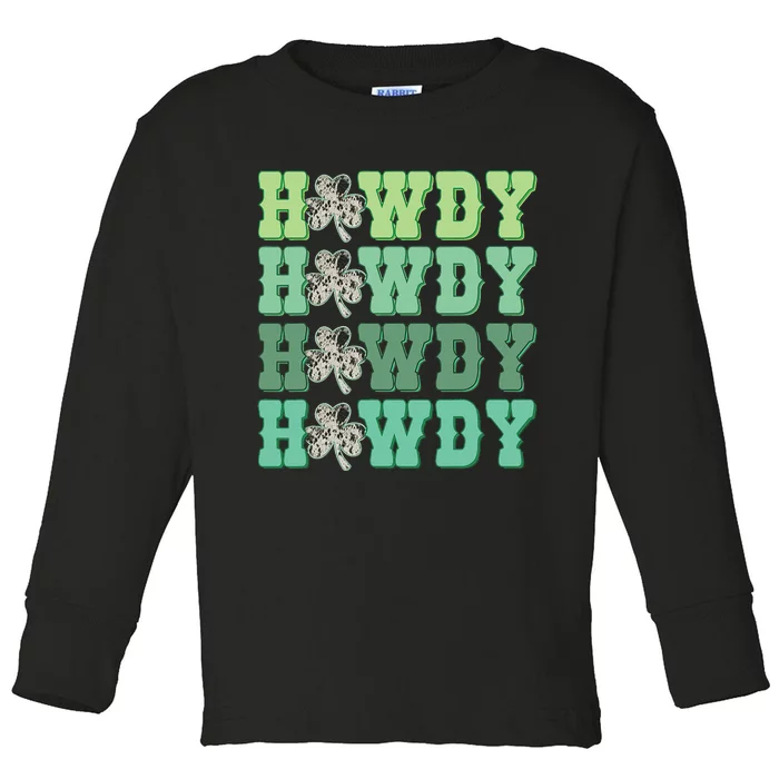 Howdy Go Lucky Cow Western St Patricks Day Irish Shamrock Toddler Long Sleeve Shirt