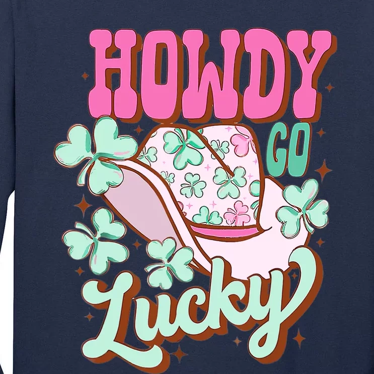 Howdy Go Lucky Cowboy Western St Patricks Day Irish Shamrock Tall Long Sleeve T-Shirt