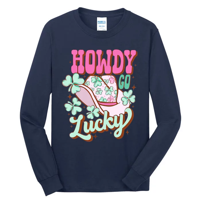 Howdy Go Lucky Cowboy Western St Patricks Day Irish Shamrock Tall Long Sleeve T-Shirt