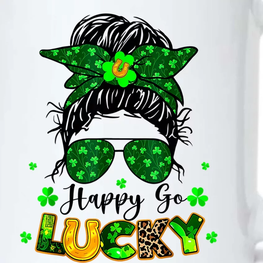 Happy Go Lucky Messy Bun Shamrock St Patrick's Day Black Color Changing Mug