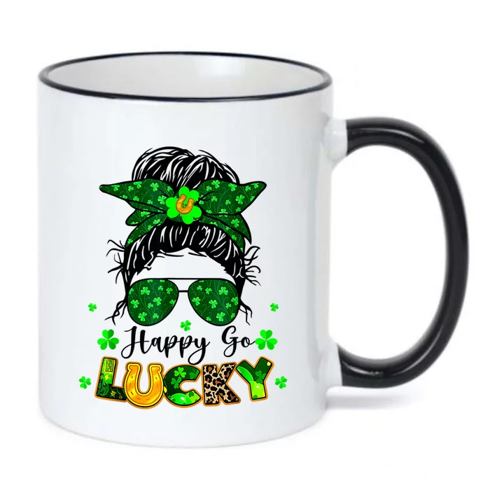 Happy Go Lucky Messy Bun Shamrock St Patrick's Day Black Color Changing Mug