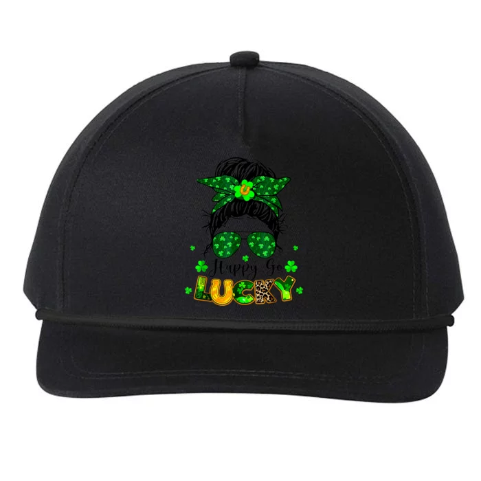 Happy Go Lucky Messy Bun Shamrock St Patrick's Day Snapback Five-Panel Rope Hat