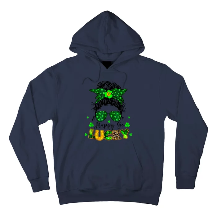 Happy Go Lucky Messy Bun Shamrock St Patrick's Day Hoodie