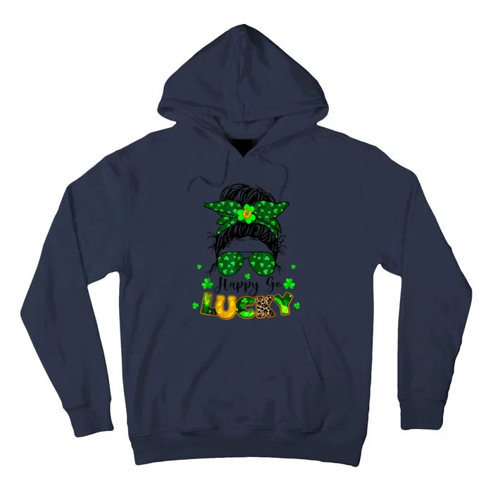 Happy Go Lucky Messy Bun Shamrock St Patrick's Day Tall Hoodie