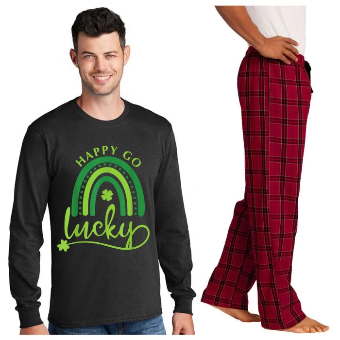 Happy Go Lucky Rainbow Shamrock St Patrick's Day Long Sleeve Pajama Set