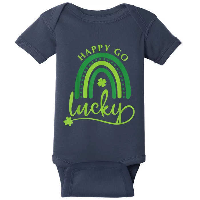 Happy Go Lucky Rainbow Shamrock St Patrick's Day Baby Bodysuit