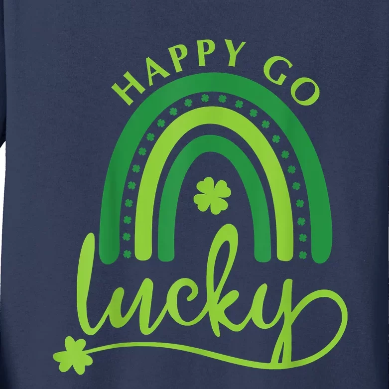 Happy Go Lucky Rainbow Shamrock St Patrick's Day Kids Long Sleeve Shirt