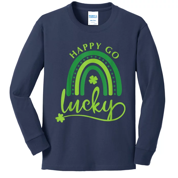 Happy Go Lucky Rainbow Shamrock St Patrick's Day Kids Long Sleeve Shirt