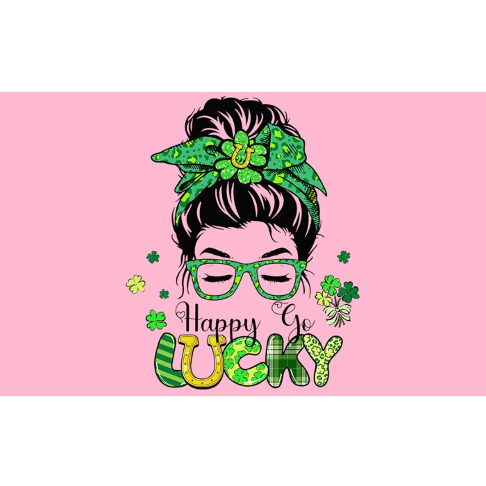 Happy Go Lucky Messy Bun Shamrock St Patricks Day Bumper Sticker