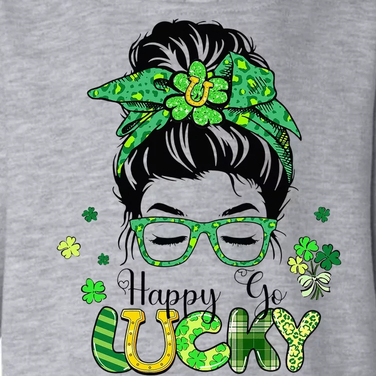 Happy Go Lucky Messy Bun Shamrock St Patricks Day Toddler Hoodie