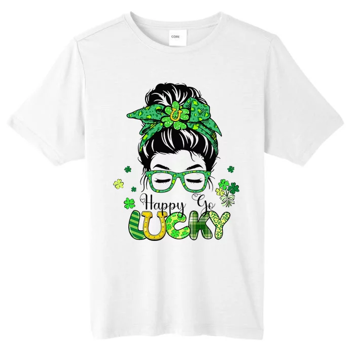 Happy Go Lucky Messy Bun Shamrock St Patricks Day ChromaSoft Performance T-Shirt