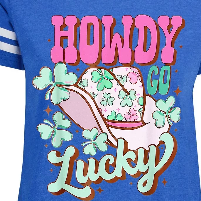 Howdy Go Lucky Cow Western St Patricks Day Irish Shamrock Enza Ladies Jersey Football T-Shirt