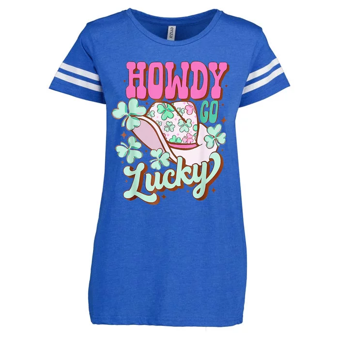 Howdy Go Lucky Cow Western St Patricks Day Irish Shamrock Enza Ladies Jersey Football T-Shirt