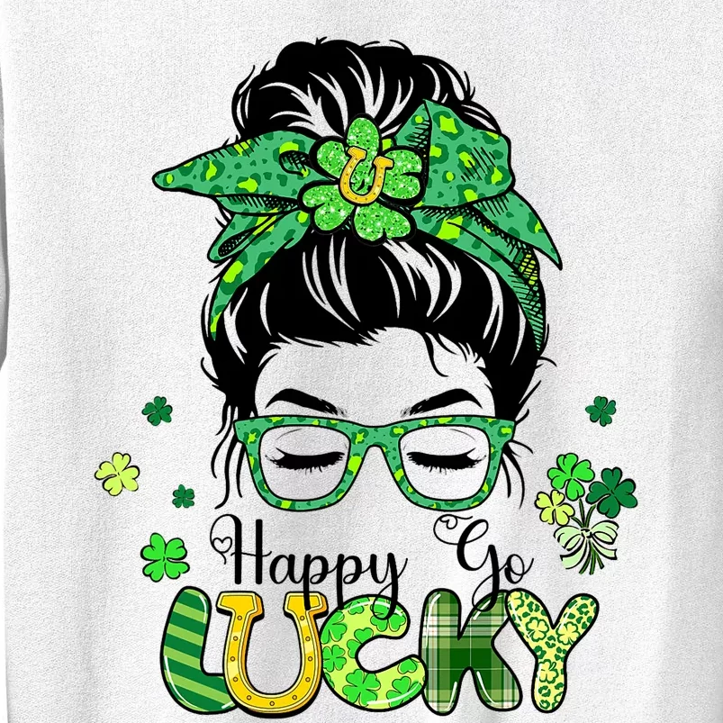 Happy Go Lucky Messy Bun Shamrock St Patricks Day Women Girl Sweatshirt