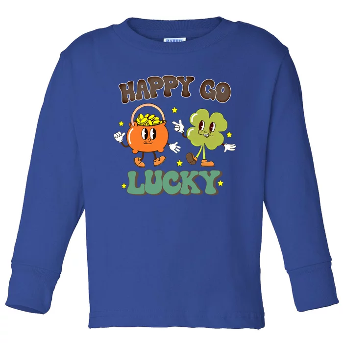 Happy Go Lucky Funny St Patrick Day Groovy Cool Gift Toddler Long Sleeve Shirt