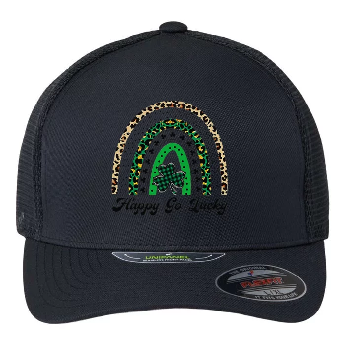 Happy Go Lucky Rainbow Leopard Lucky Saint Patrick's Day Cute Flexfit Unipanel Trucker Cap